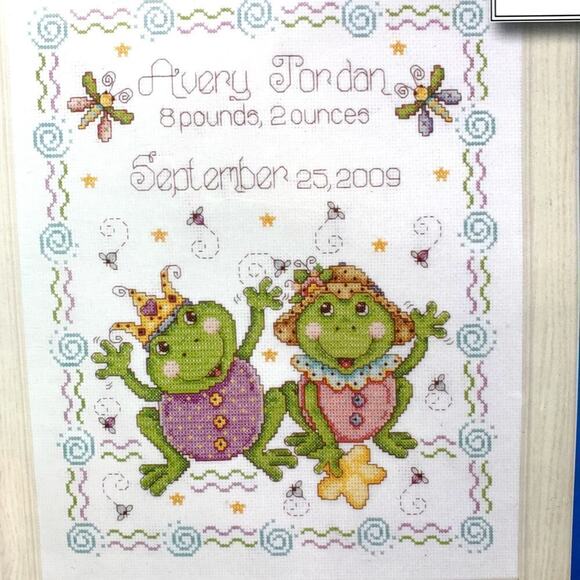 NOS Tobin Baby Froggie Fun 11" x 14" Cross Stitch Sampler Kit Unopened T21724 - Picture 4 of 6